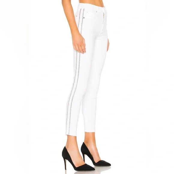 7 FOR ALL MANKIND WHITE SKINNY JEANS WITH SILVER ACCENT - Picture 2 of 8